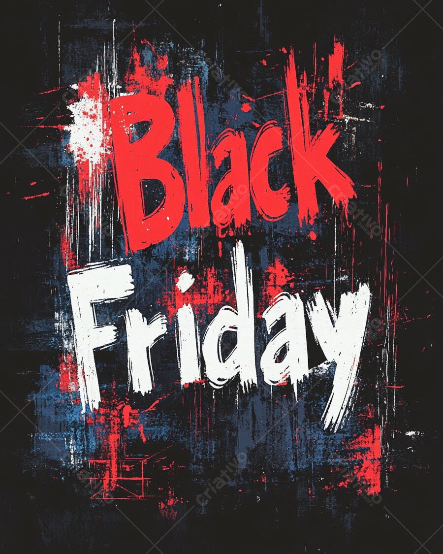 Black Friday design grunge em vermelho branco e preto com pinceladas