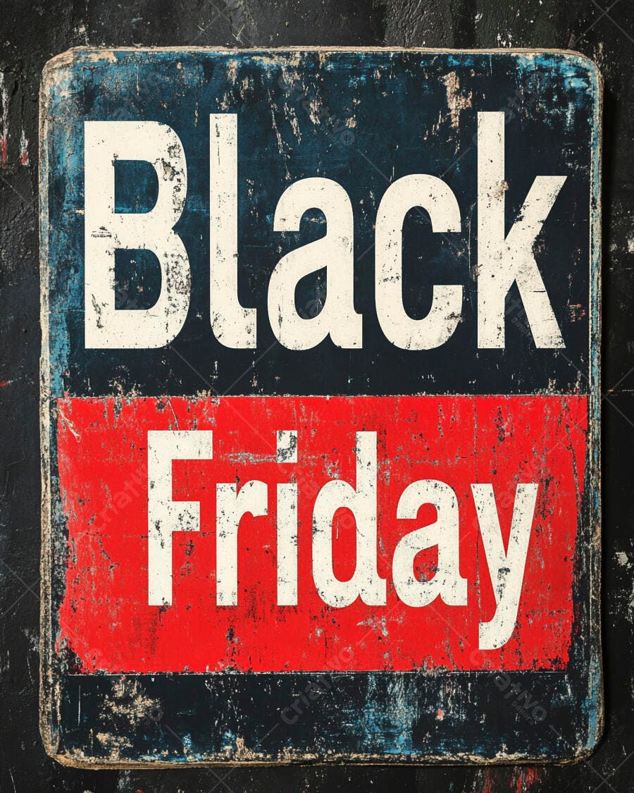 Sinal Black Friday vintage desgastado azul e vermelho estilo grunge