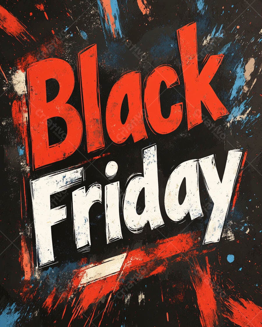 Black Friday tipografia grunge fundo preto vermelho e branco promoção
