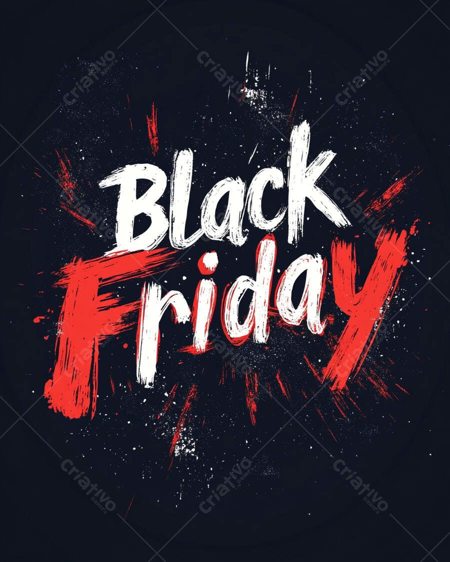 Black Friday lettering branco e vermelho estilo grunge fundo preto promocional