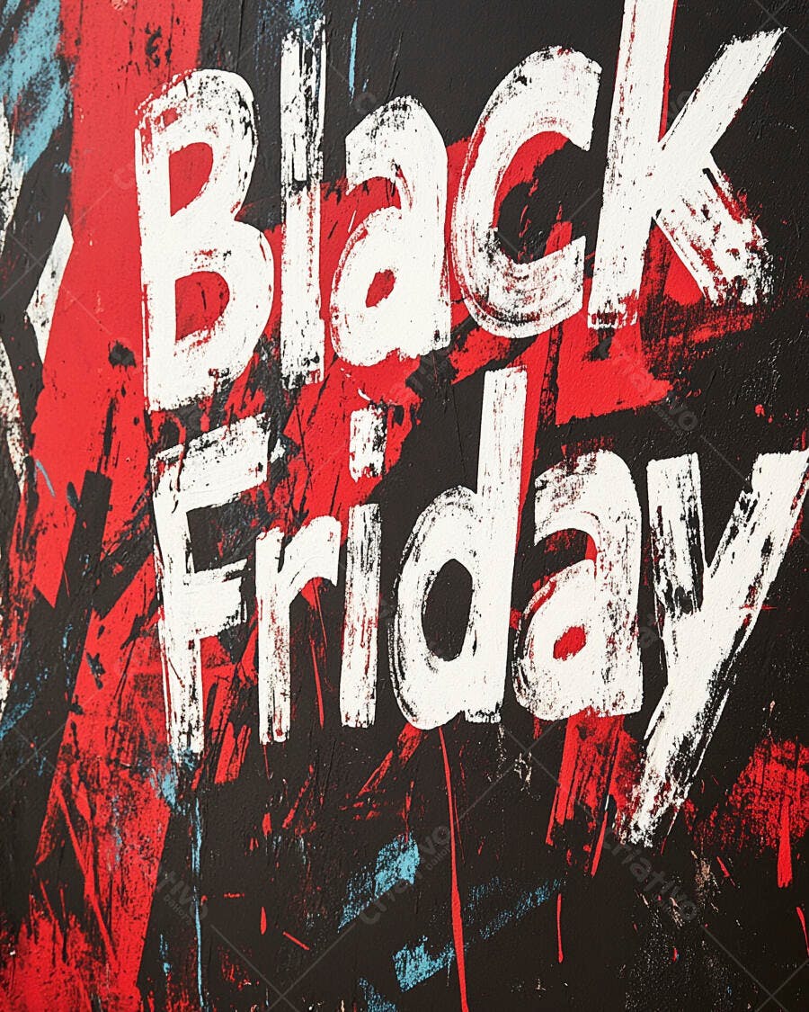 Black Friday vibrante com letras brancas em fundo grunge preto e vermelho