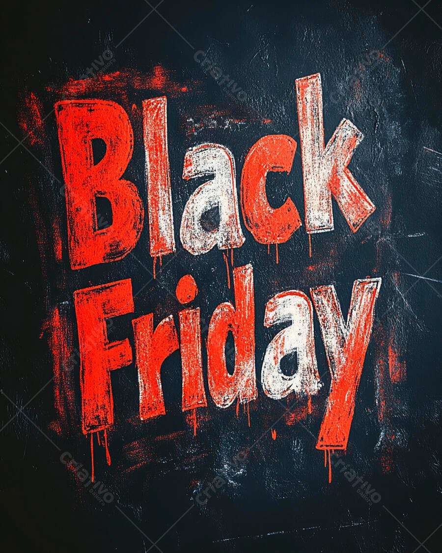 Texto Black Friday vermelho e branco com efeito gotejante em fundo preto