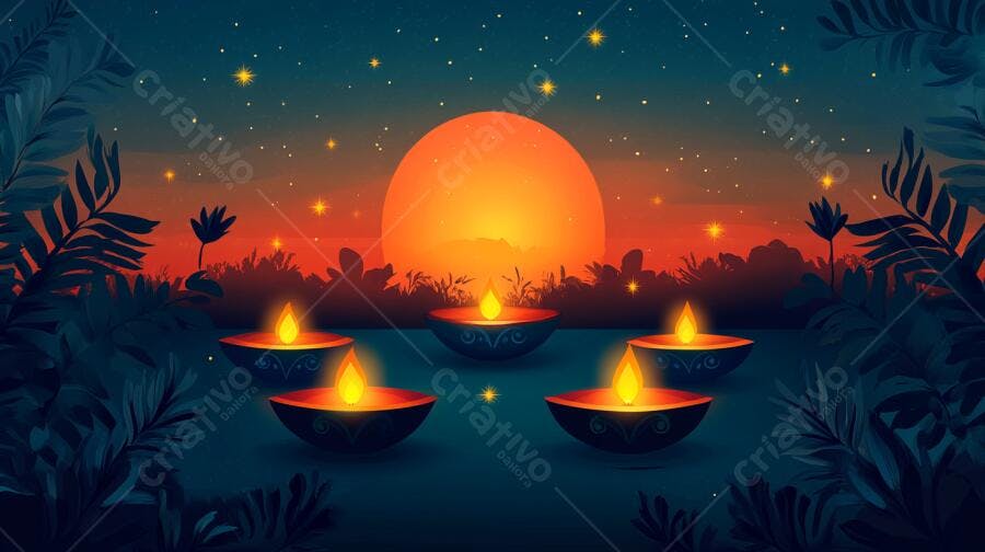Lâmpadas flutuantes diyas noite estrelada celebração cultural Diwali