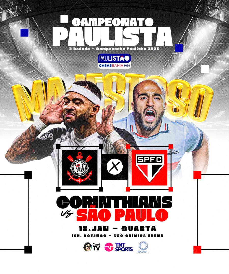 Flyer Majestoso Corinthians vs São Paulo Campeonato Paulista PSD Editável