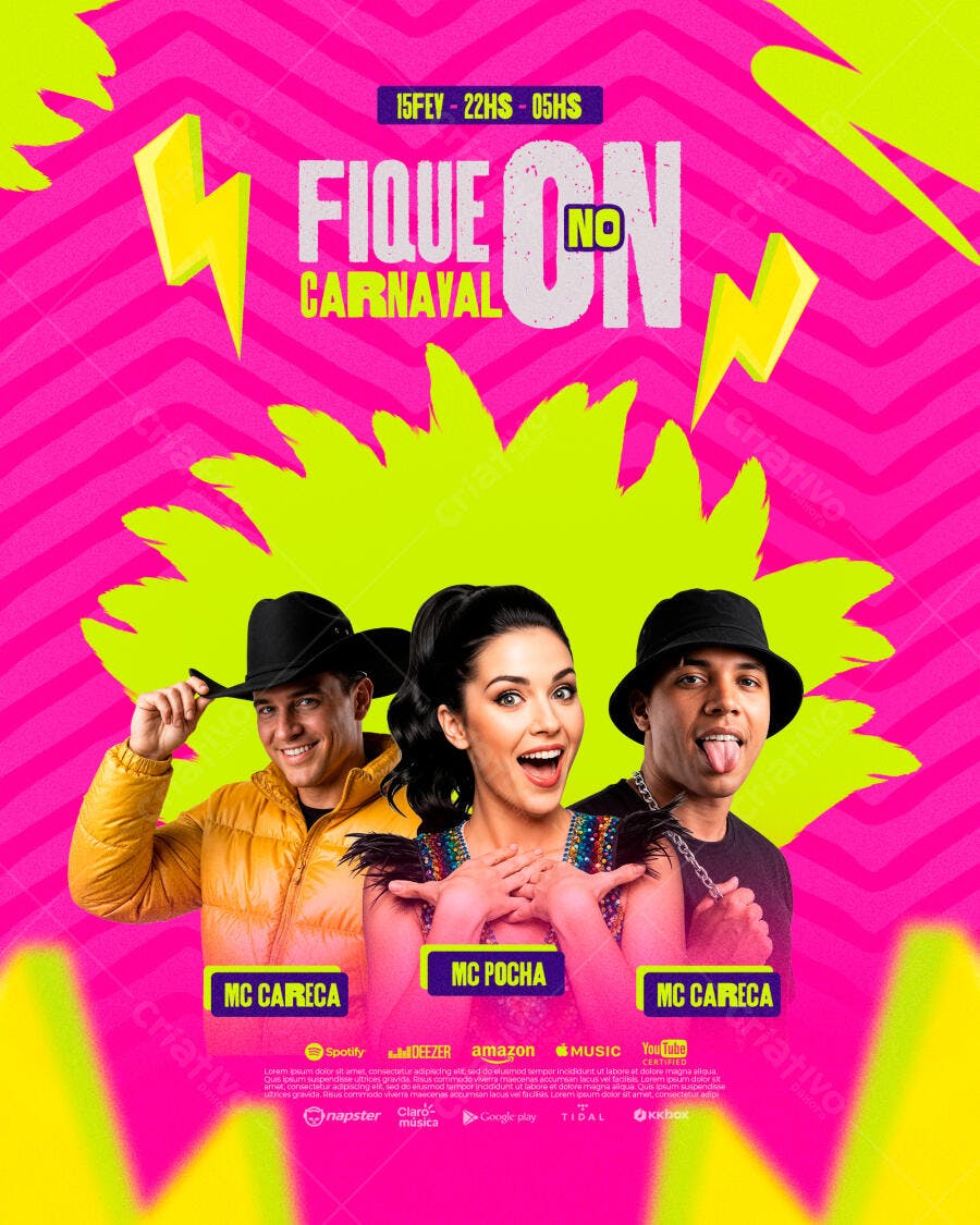 Flyer de Evento Fique ON Carnaval com MCs PSD Editável