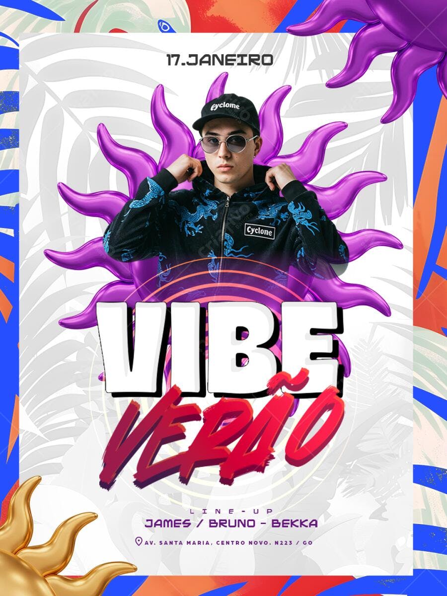 Flyer de Festa Vibe Verão 17.Janeiro PSD Editável