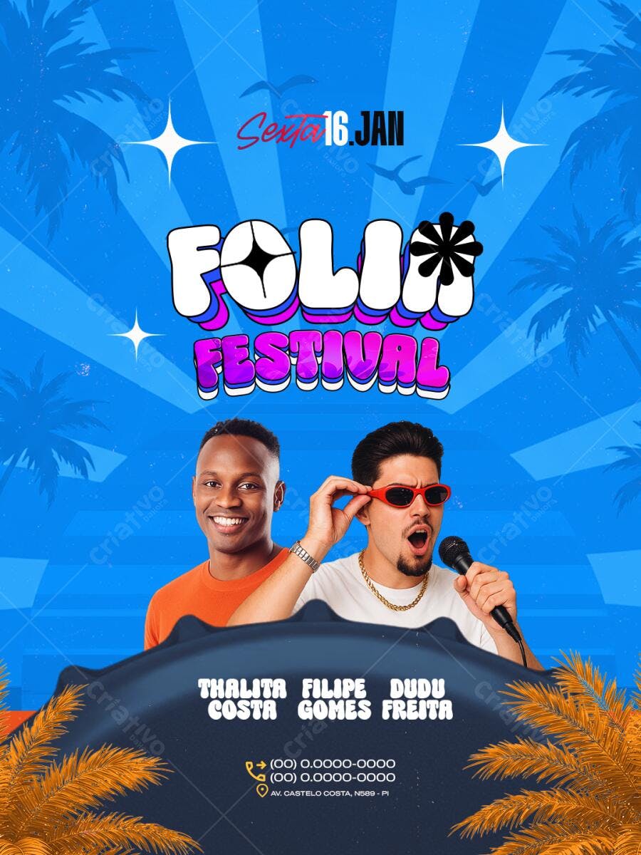 Flyer para Festival Folia Sexta 16 JAN PSD Editável