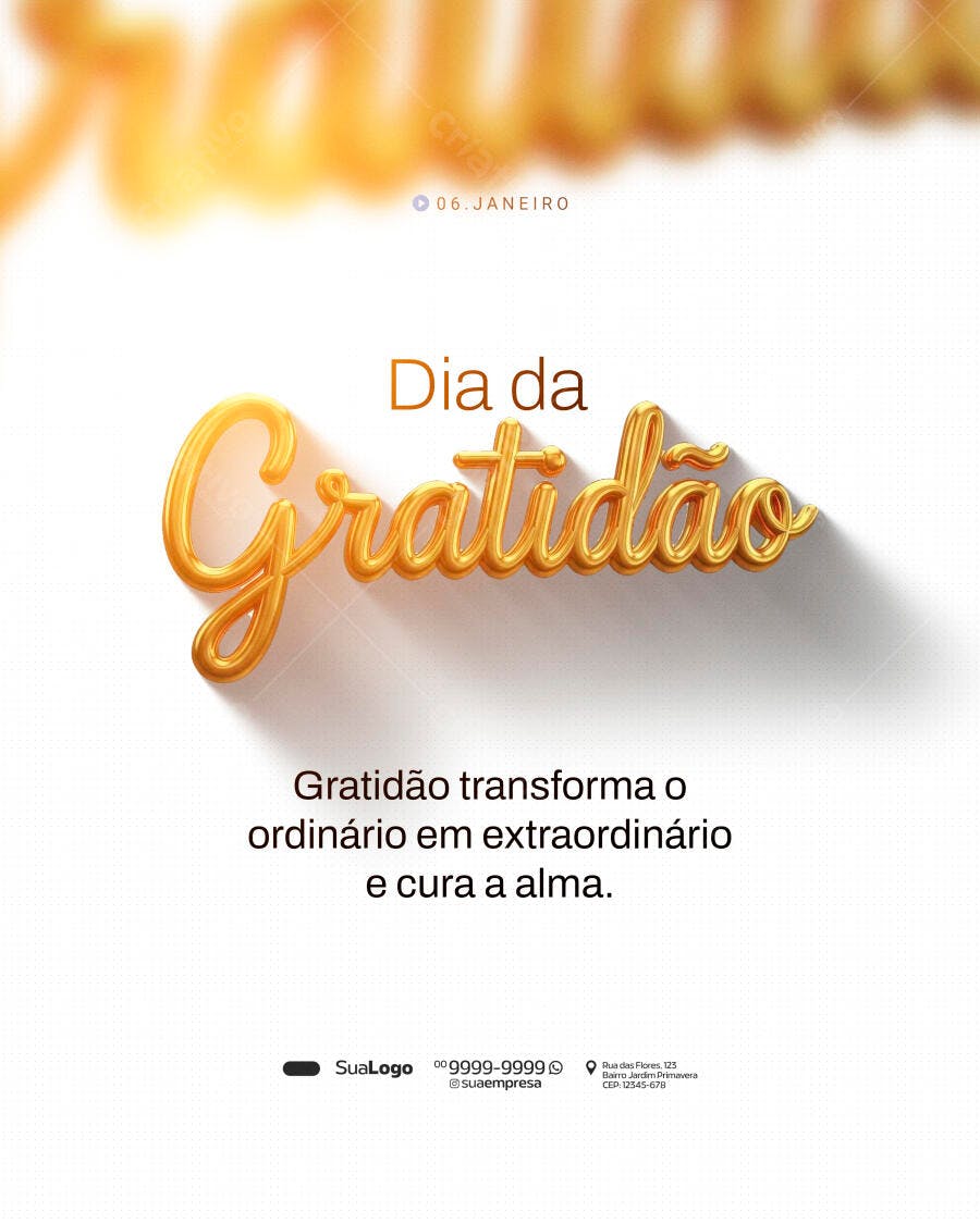 Flyer Dia da Gratidão 06 de Janeiro PSD Editável