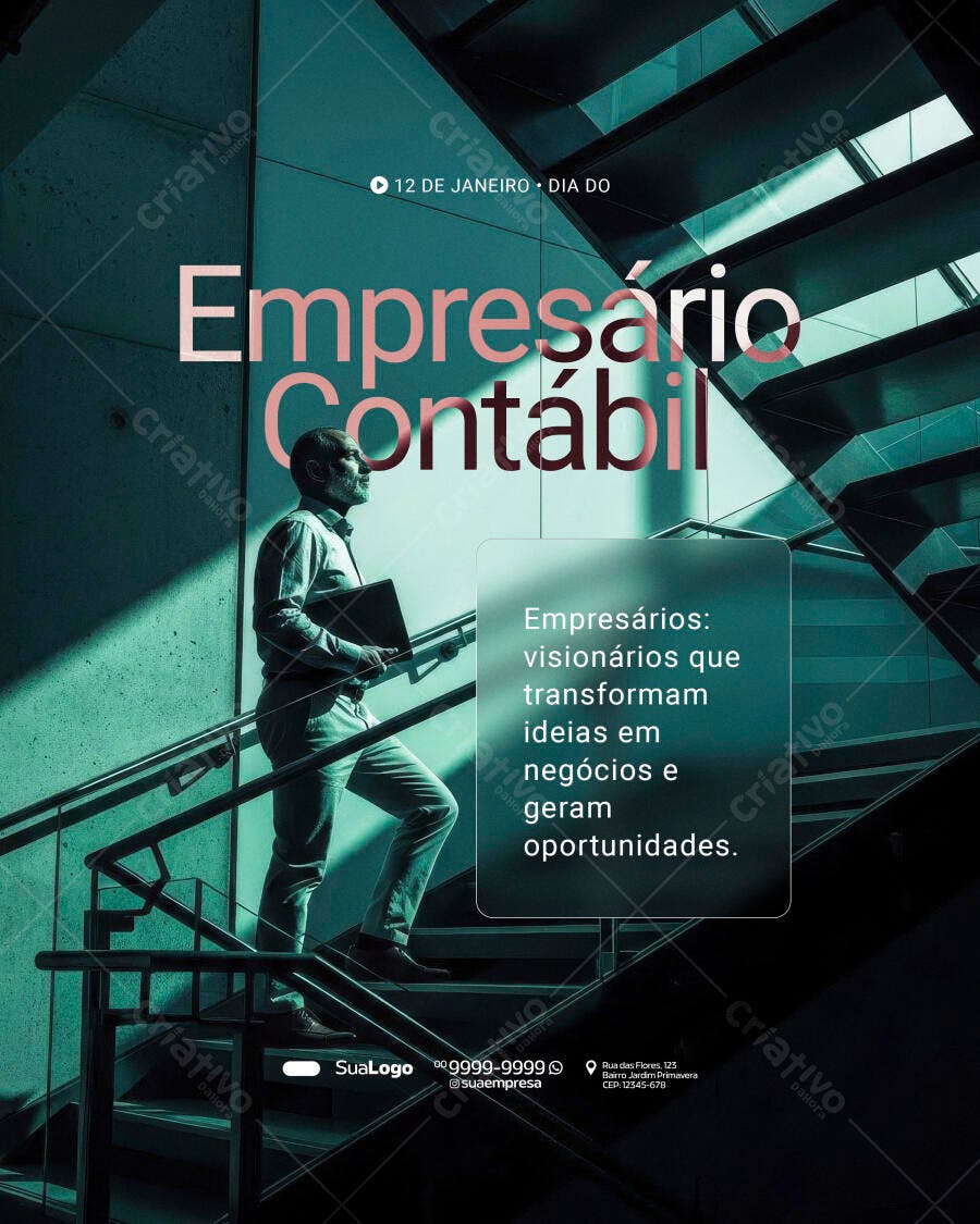 Flyer Dia do Empresário Contábil com Profissional Subindo Escadas PSD Editável