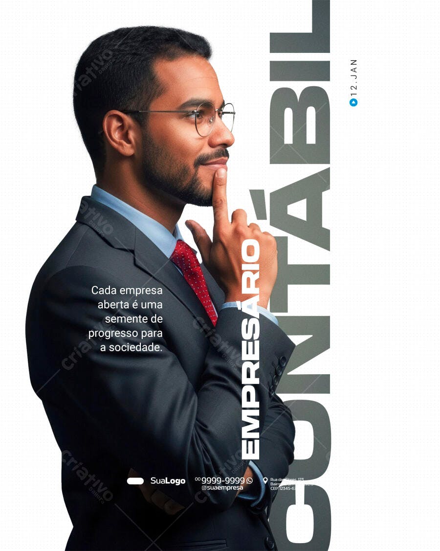 Flyer Empresarial Contábil com Homem de Terno e Óculos PSD Editável