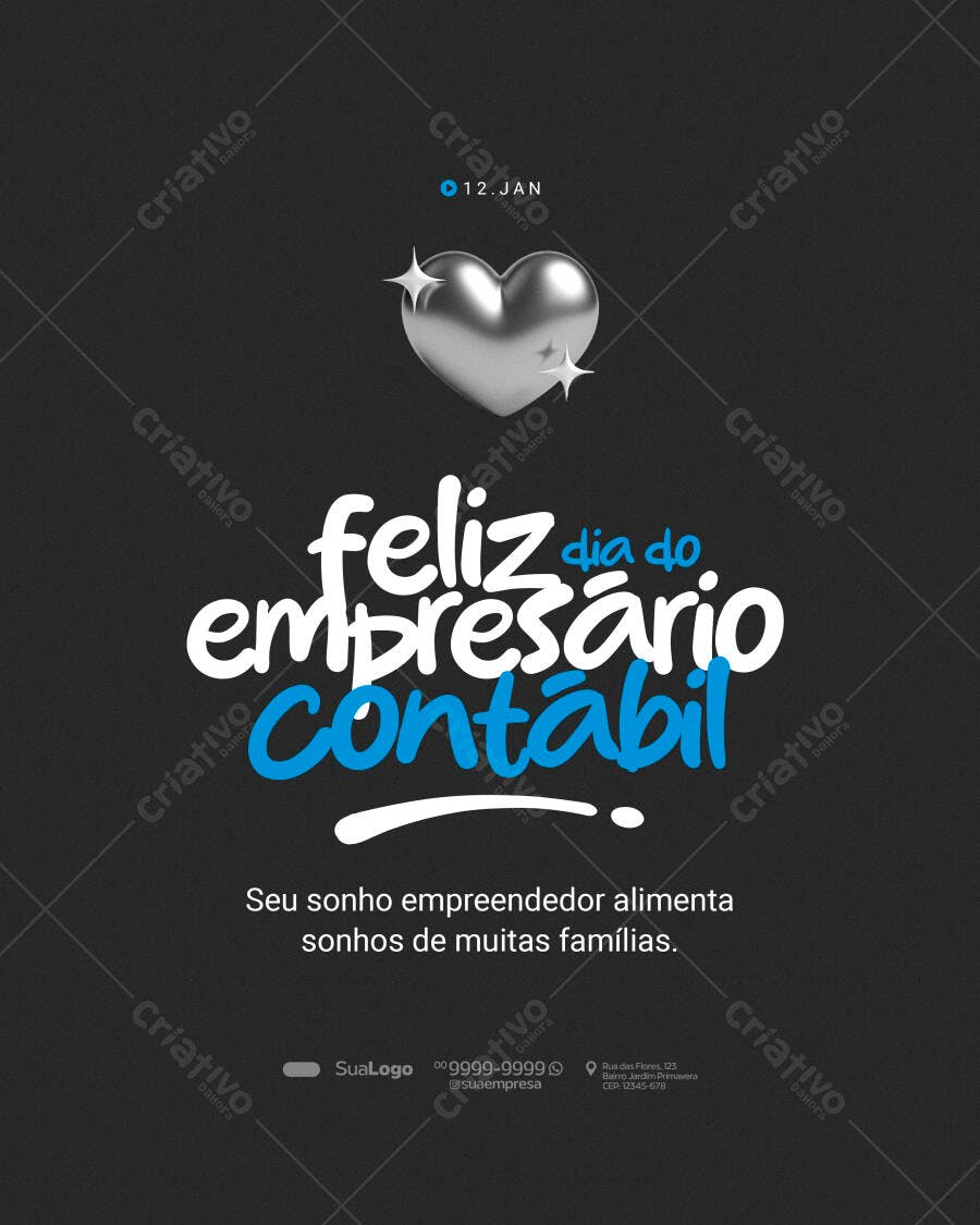 Flyer Dia do Empresário Contábil Coração Prata PSD Editável