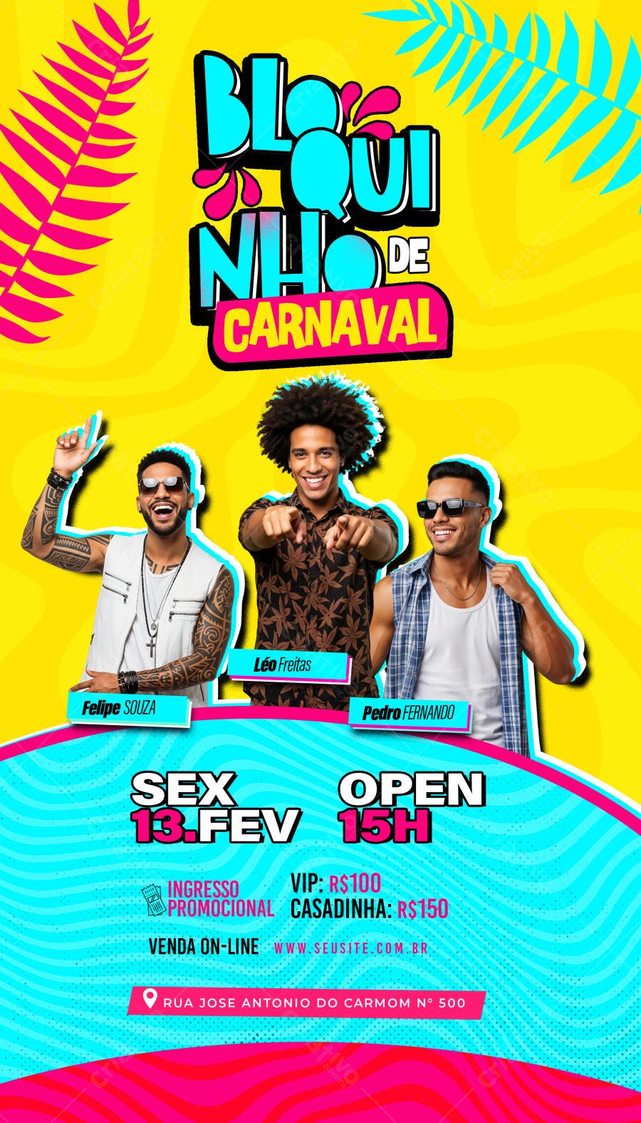 Flyer Bloquinho de Carnaval com Artistas PSD Editável