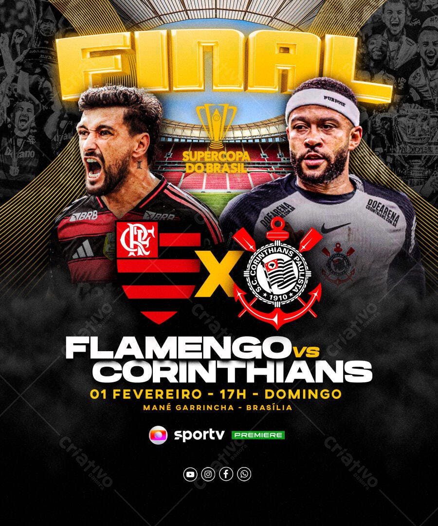 Flyer Supercopa Brasil Final Flamengo Corinthians PSD Editável