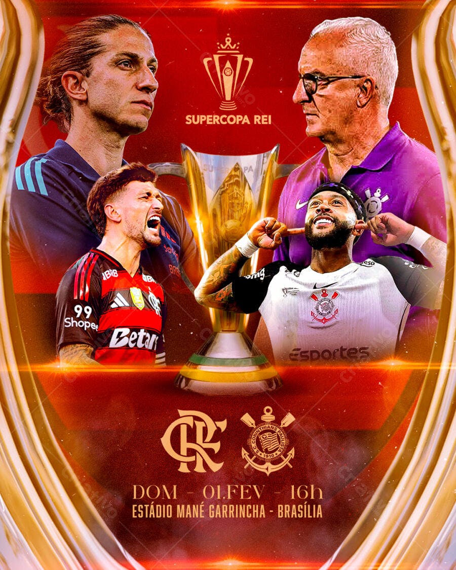 Flyer Supercopa Rei Futebol Flamengo x Corinthians PSD Editável