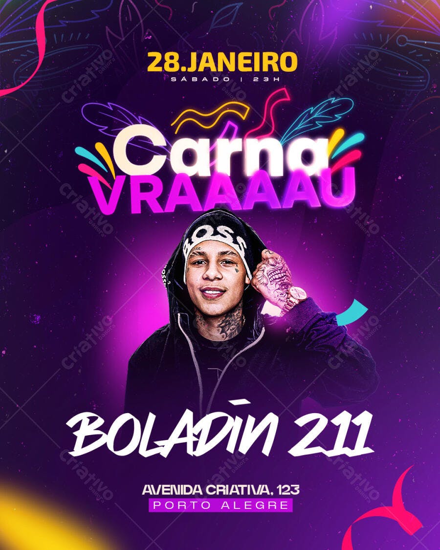 Flyer para Carnaval Boladin 211 PSD Editável