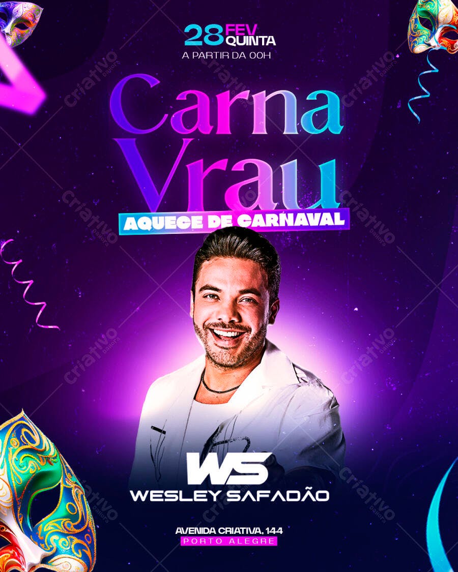 Flyer de Carnaval Wesley Safadão PSD Editável