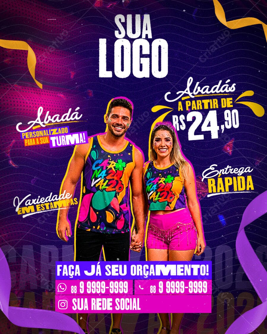 Flyer Abadá Carnaval Personalizado para Sua Turma PSD Editável