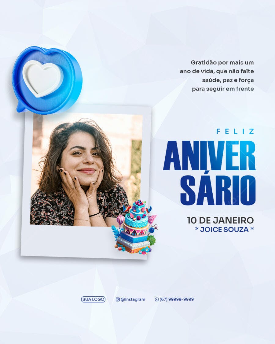 Post para Instagram de Aniversário Feminino com Joice Souza PSD Editável