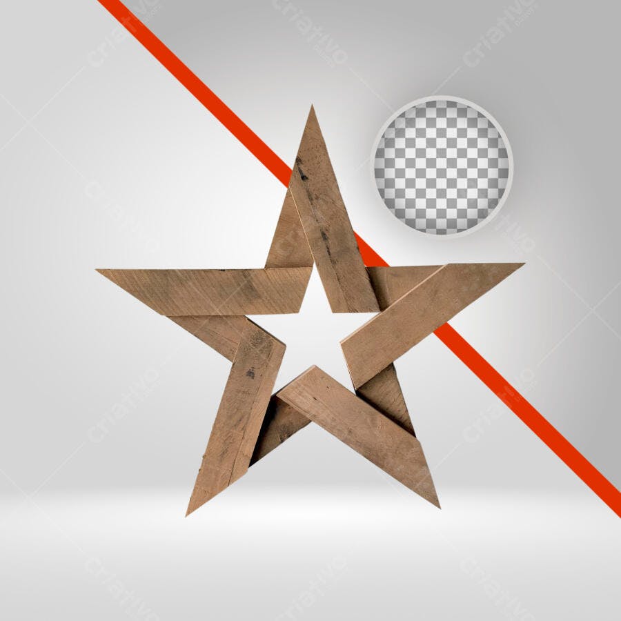 Elemento Decorativo Estrela 3D de Madeira Rústica Marrom PNG com fundo transparente