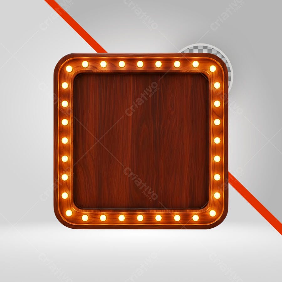 Letreiro luminoso de madeira retrô para anúncios PNG com fundo transparente