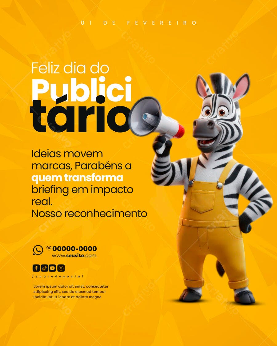 Flyer Digital Dia do Publicitário com Zebra Mascote PSD Editável