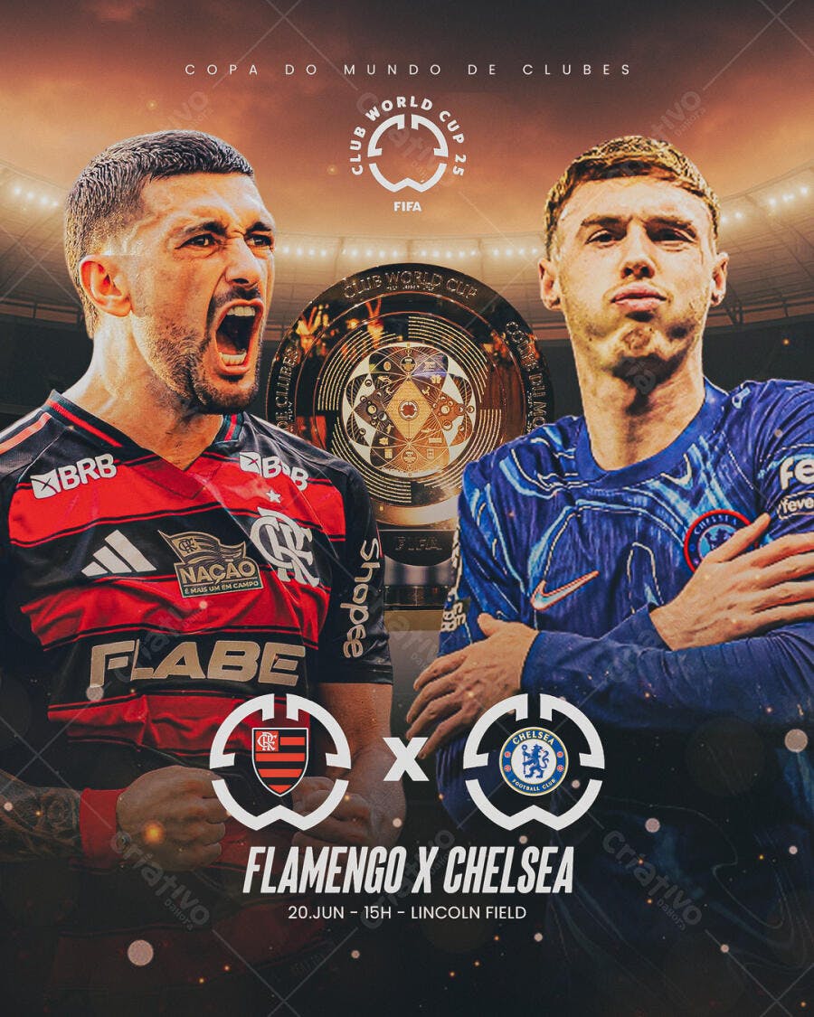 Flyer Esportivo Flamengo Chelsea Copa do Mundo de Clubes PSD Editável