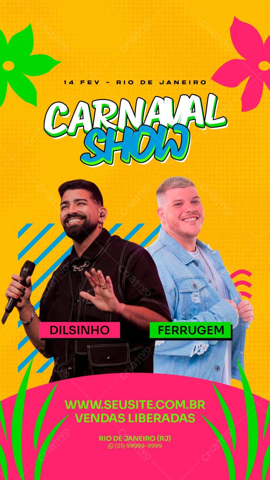 Flyer Show de Carnaval Dilsinho e Ferrugem PSD Editável