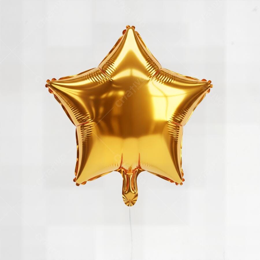 Balão estrela dourado flutuando em fundo branco festivo