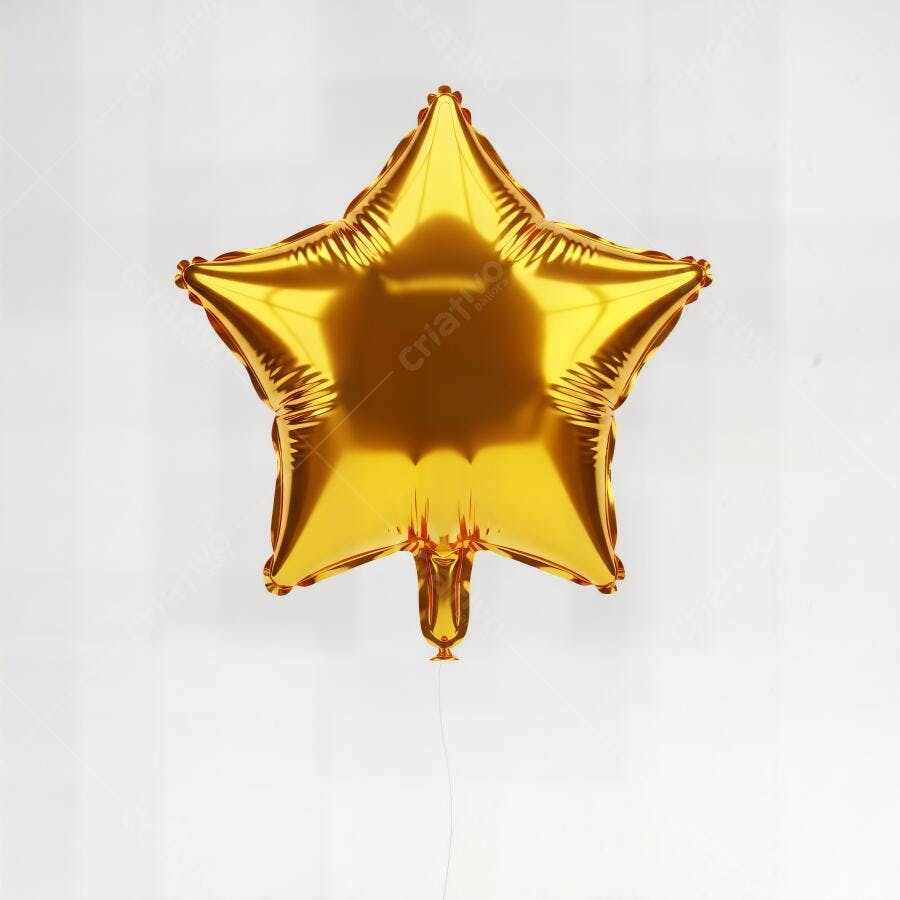 Balão metalizado dourado em forma de estrela isolado em fundo branco