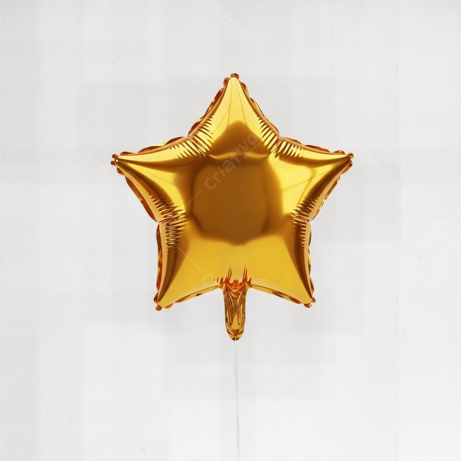Balão estrela dourado flutuando em fundo branco para celebração