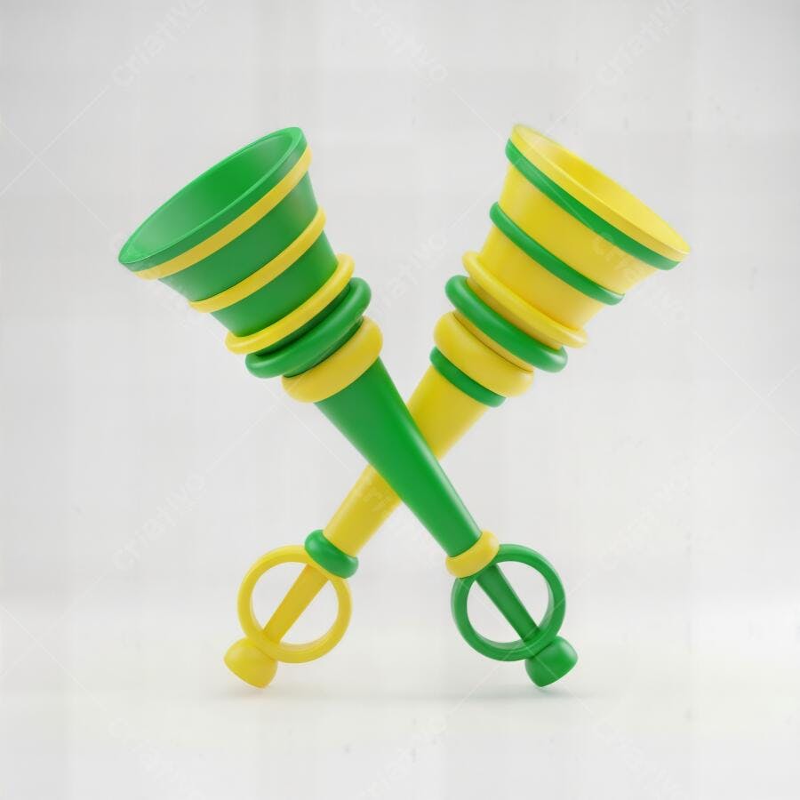 Vuvuzelas verdes e amarelas cruzadas para torcida de futebol