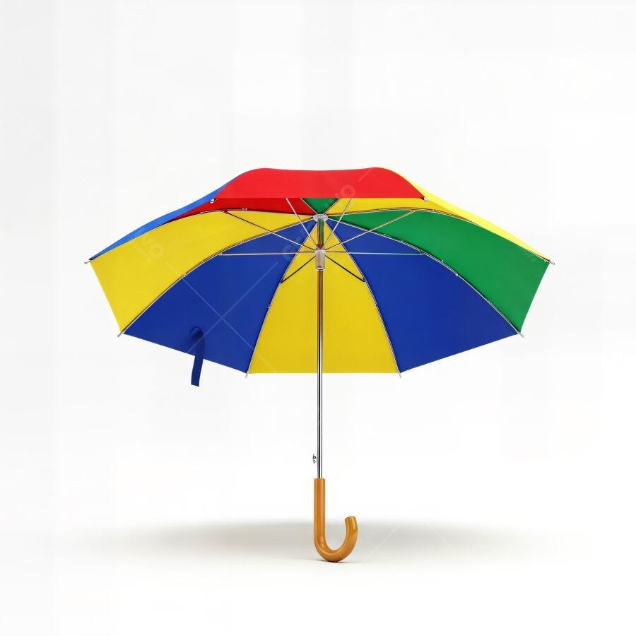 Guarda-chuva colorido em vermelho azul amarelo verde fundo branco