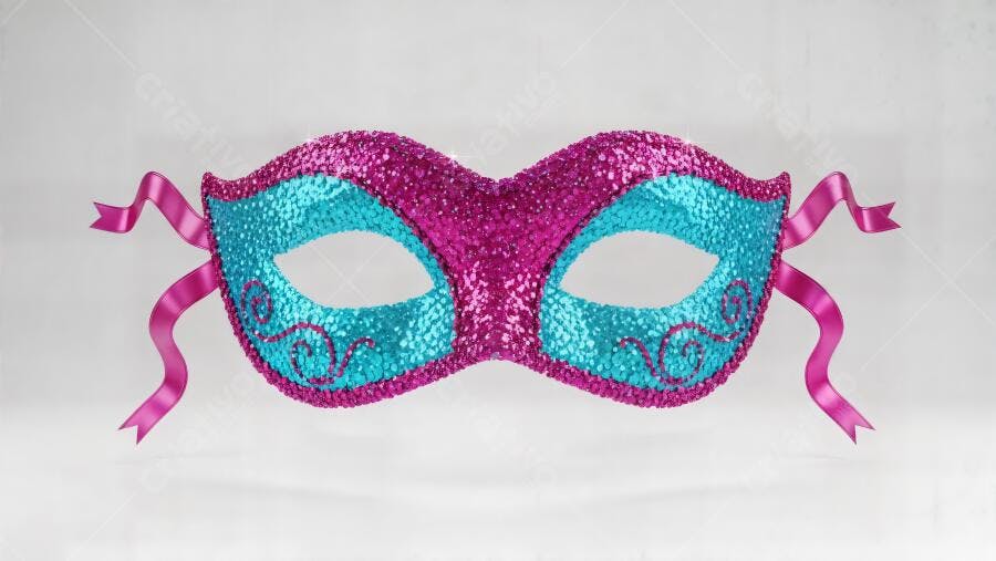 Máscara de festa com glitter fúcsia e turquesa elegante