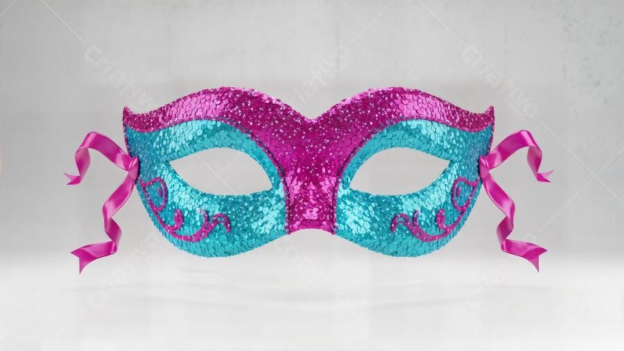 Máscara de Carnaval Brilhante Lantejoulas Rosa e Azul Turquesa com Fitas