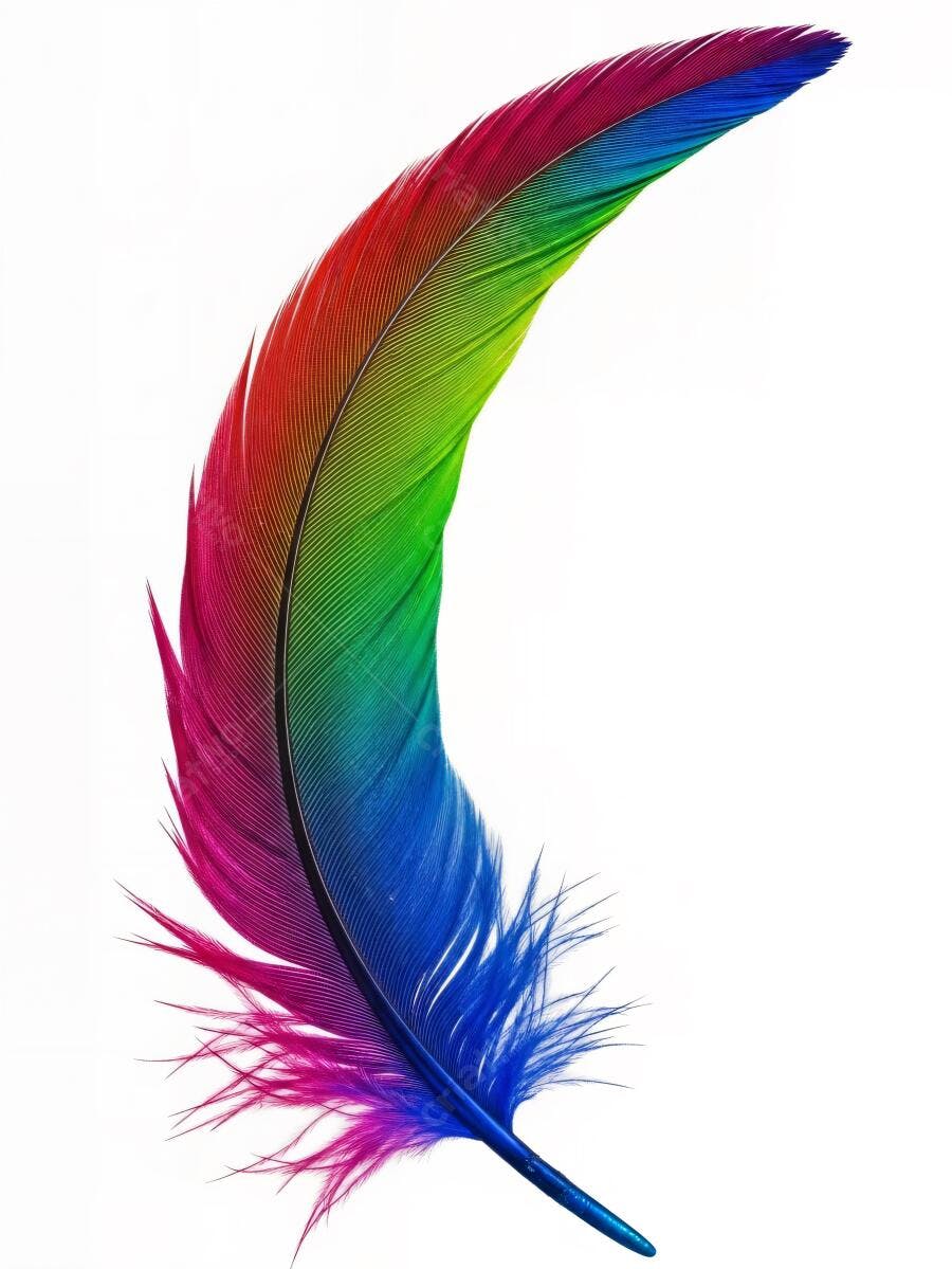 Pena arco-íris colorida vibrante em fundo branco puro