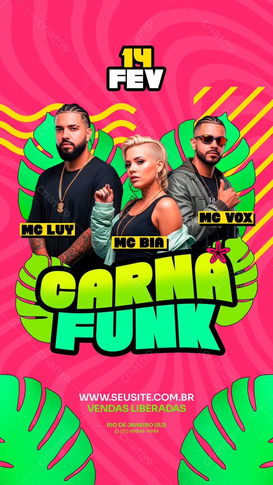 Flyer para Evento Carna Funk 14 FEV com MC Luy Bia Vox PSD Editável