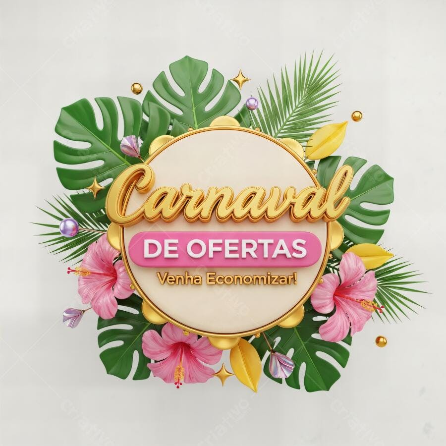 Carnaval de ofertas tropical com flores e folhas 3D