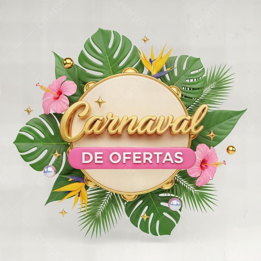 Carnaval de Ofertas promoção festiva com folhas tropicais e flores vibrantes