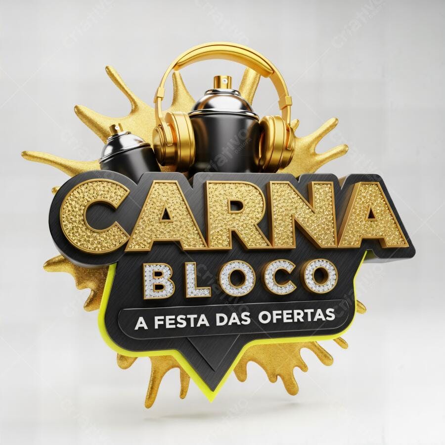 Carnabloco 3D festa de ofertas com fones e spray dourados e pretos