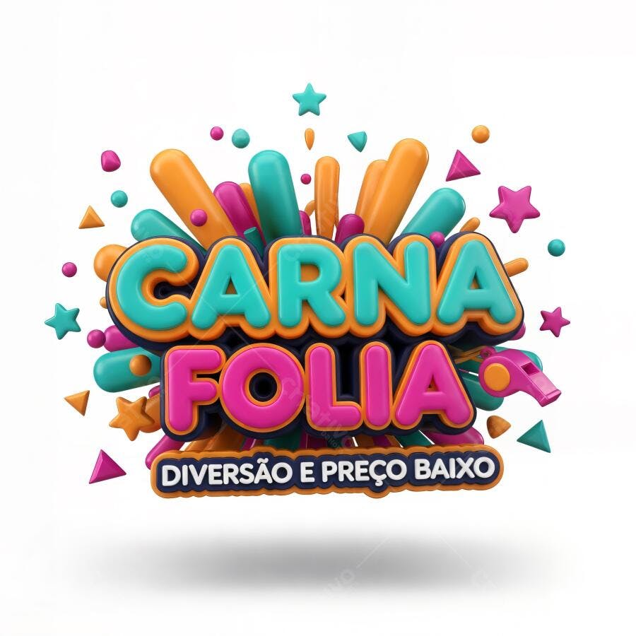 Texto 3D Carna Folia cores vibrantes evento de carnaval promocional