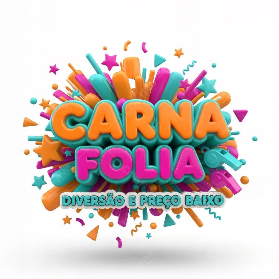 Carna Folia 3D vibrante com confetes coloridos e promoção de diversão