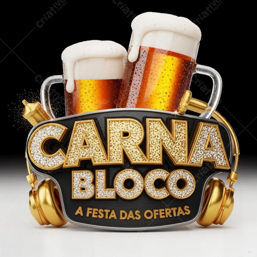 Carna Bloco festa das ofertas com cerveja e elementos dourados