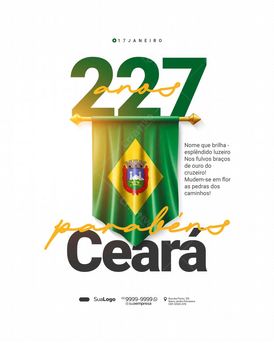 Flyer Parabéns Ceará 227 Anos com Bandeira Estado PSD Editável