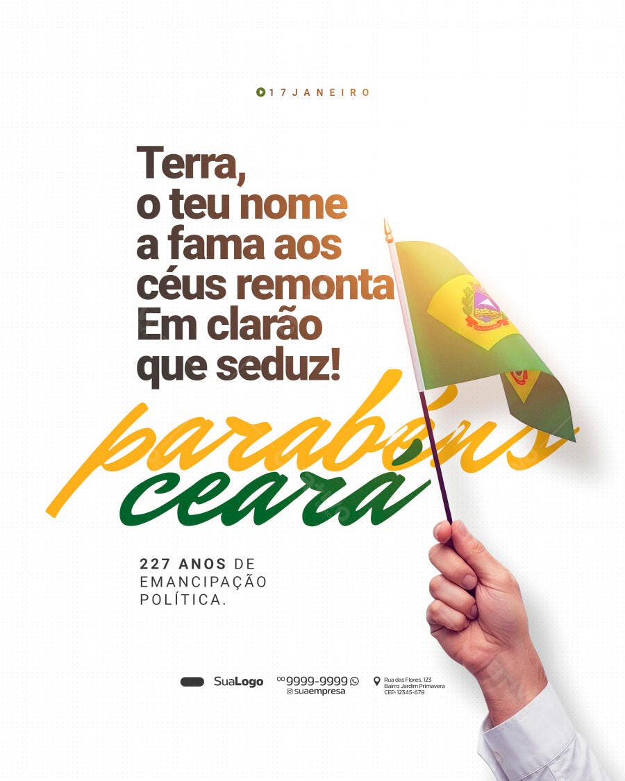 Flyer Parabéns Ceará Emancipação Política 17 Janeiro PSD Editável