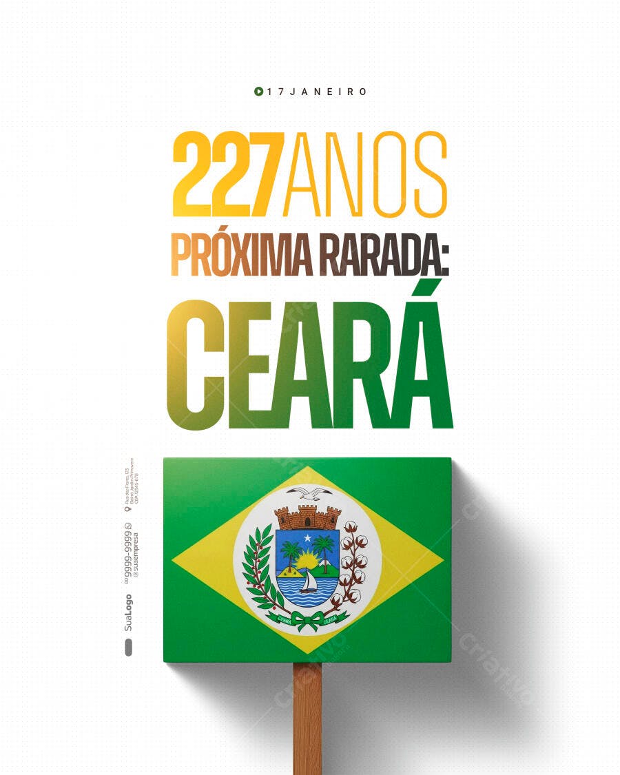Flyer Digital Ceará 227 Anos Próxima Parada Bandeira Verde Ouro PSD Editável