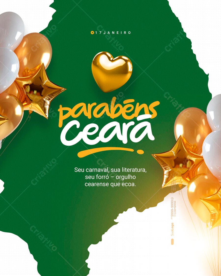 Post Redes Sociais Aniversário Ceará 17 de Janeiro PSD Editável