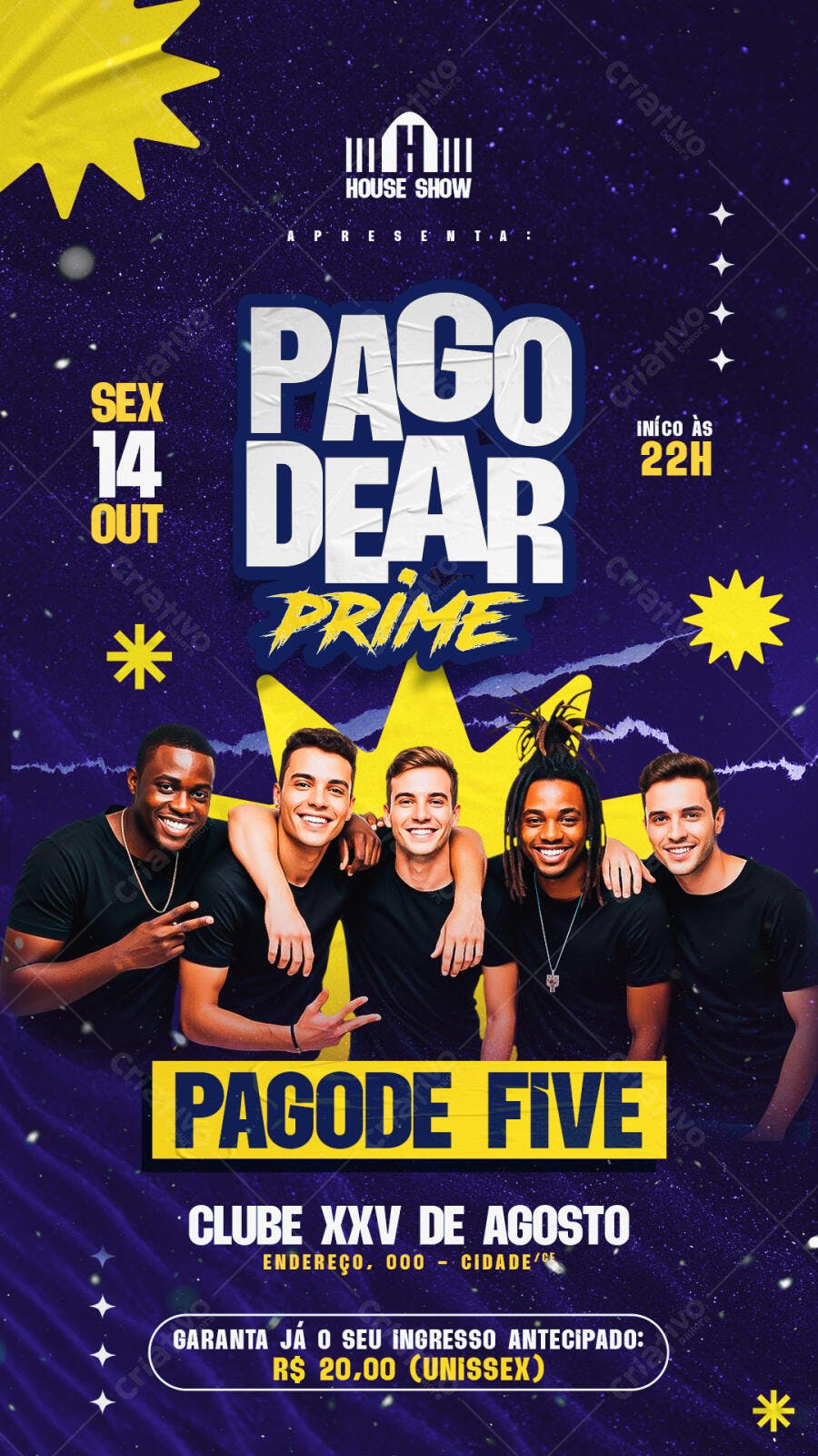 Flyer de Show de Pagode "PAGO DEAR PRIME" com Banda PSD Editável