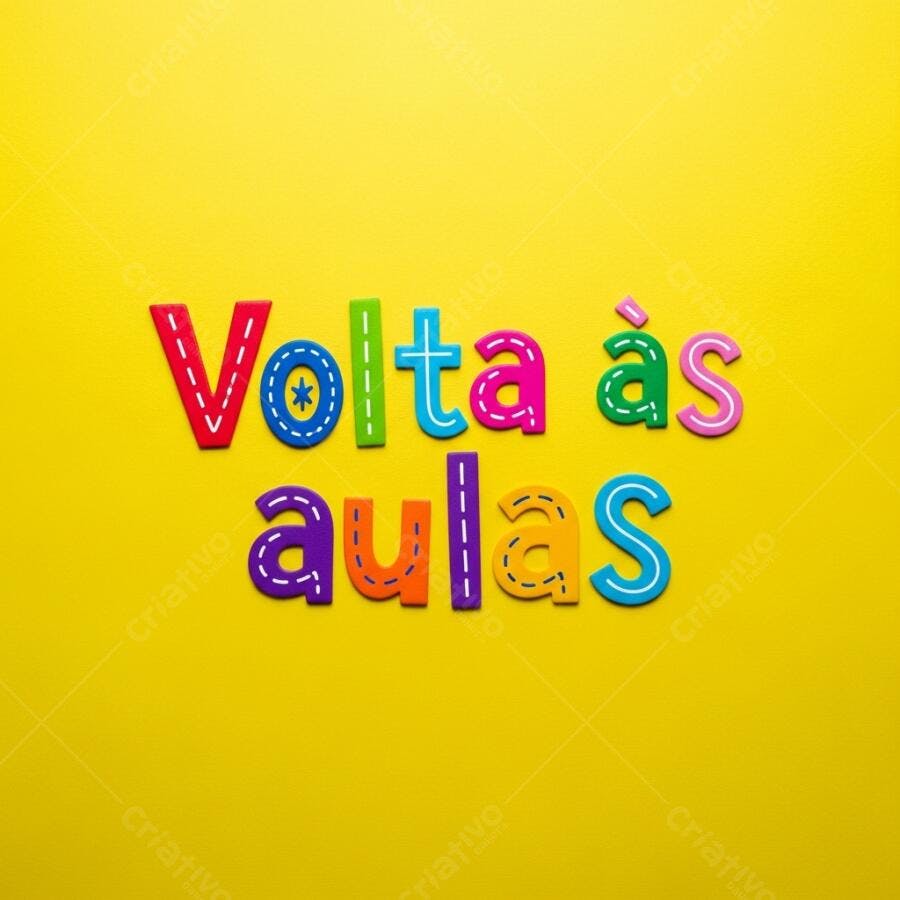 Volta às aulas letras coloridas vibrantes em fundo amarelo