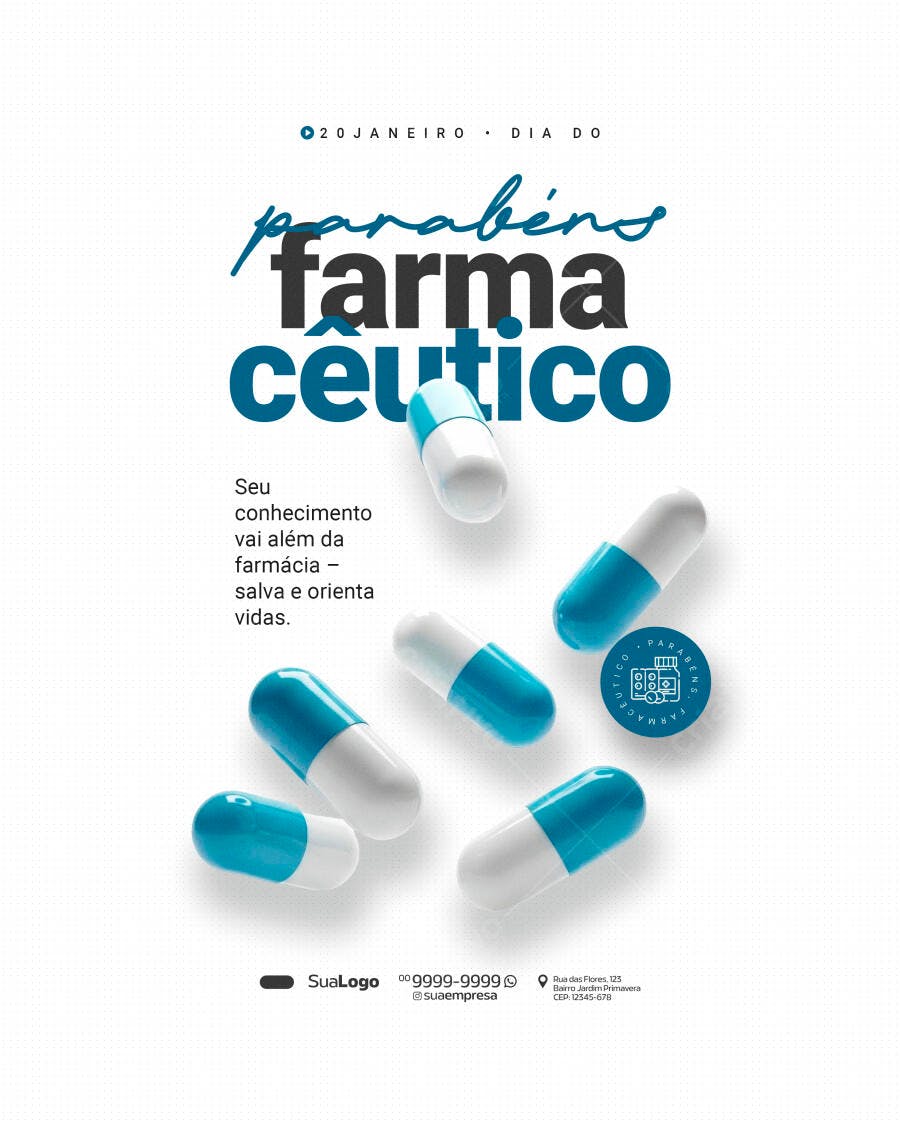 Flyer para Dia do Farmacêutico 20 de Janeiro PSD Editável