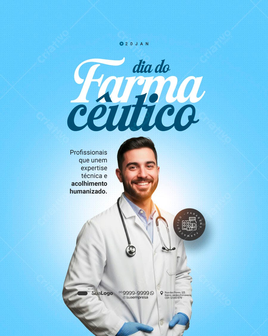 Flyer Dia do Farmacêutico 02 de Janeiro PSD Editável